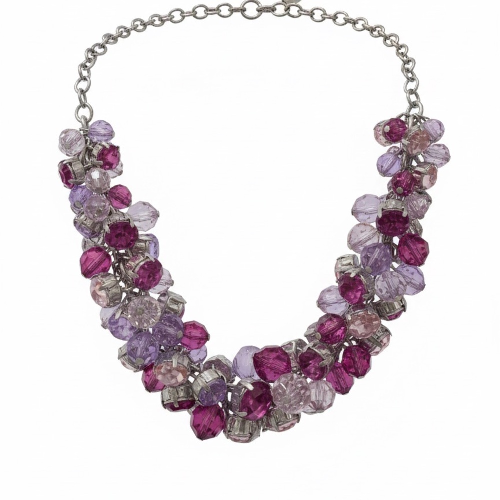 Purple Crystal Cluster Bib Statement Necklace - image 2